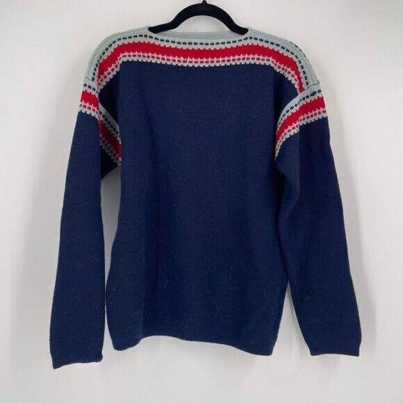 Vintage 60s Obermeyer Women's Wool Long Sleeve Pullover Sweater Navy Red Medium - Picture 1 of 6